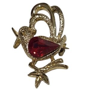 Gerrys Bird Brooch Gold Tone Ruby Red Rhinestone Vintage